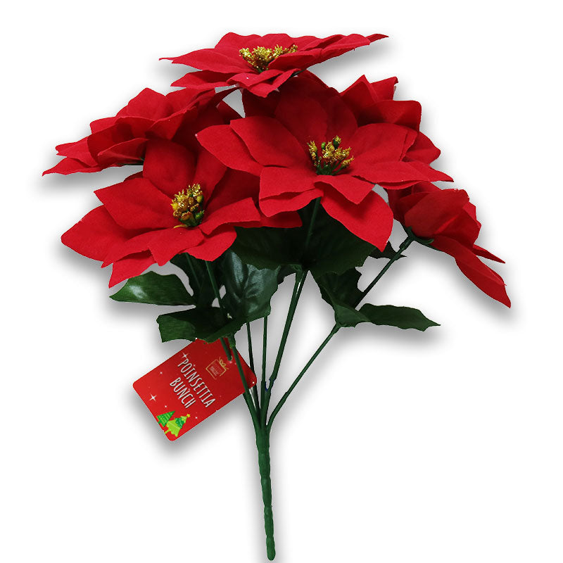 30cm POINSETTIA BUNCH FLOCKED