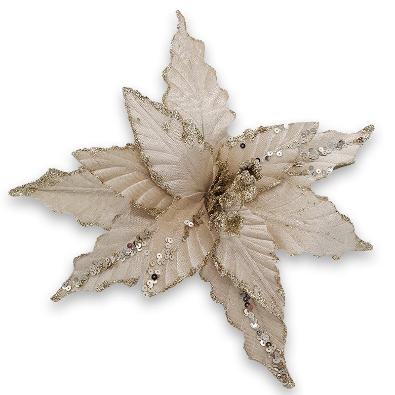 47cm VELVET POINSETTIA w/SEQUINS - CHAMPAGNE