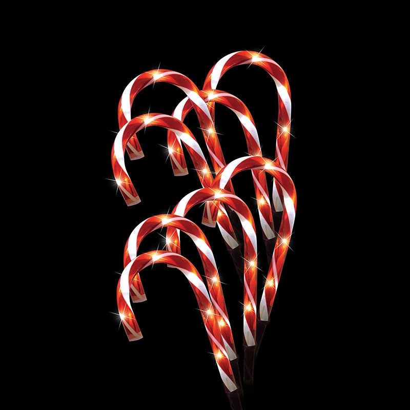 8pc SOLAR LED MINI CANDY CANE PATH LIGHTS